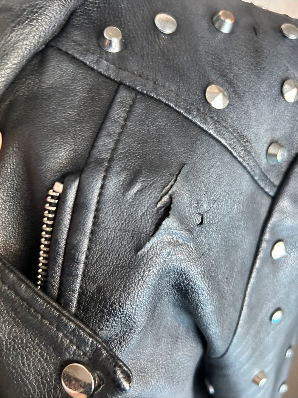 Zara Black Studded Leather Jacket with Embroidered Sugar Skull Back - Picture 5 of 7